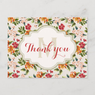 Postal Gracias - floral hermoso elegante del monograma