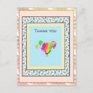 Postal Gracias Floral Pink Balloon Gold Spark