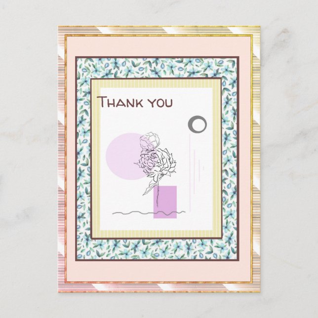 Postal Gracias Floral Pink Blue Gold Spark Resumen (Anverso)