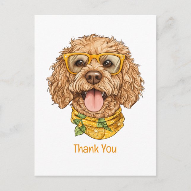 Postal Gracias Goldendoodle Perro Gafas de Sol Naranjas (Anverso)