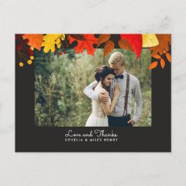 Postal Gracias Gouache, hojas de otoño en Boda negro