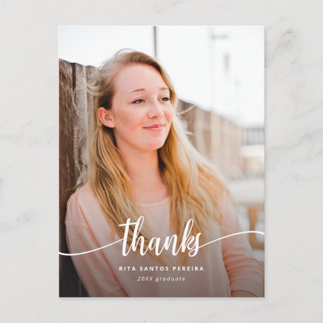 Postal Gracias Graduación Moderna Graduada De Fotografía (Anverso)