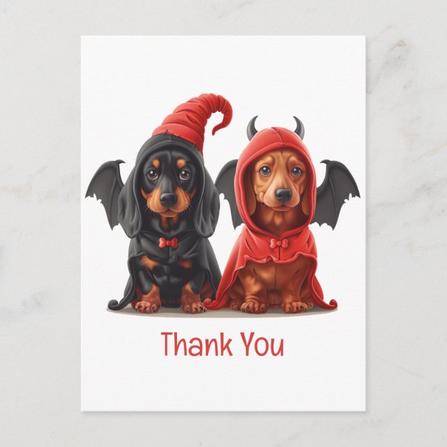 Postal Gracias Halloween Dachshund Perros Diablo Murciéla (Anverso)