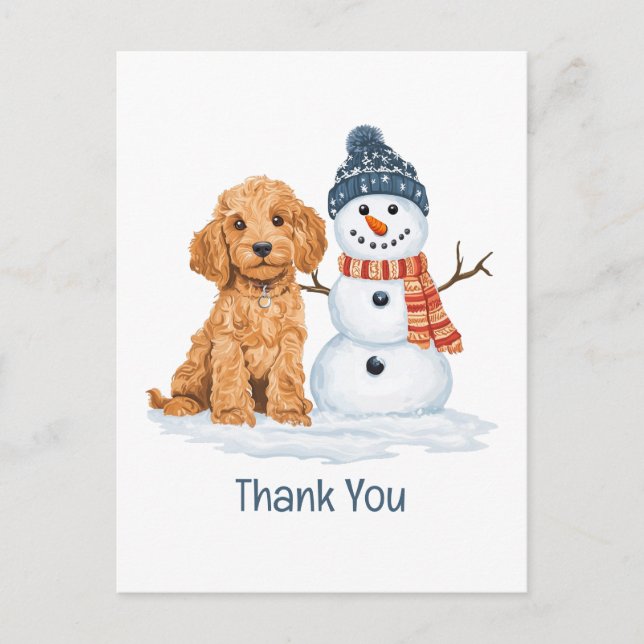 Postal Gracias Holiday Winter Goldendoodle Perro Muñeco d (Anverso)
