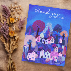 Postal GRACIAS Ilustración linda del pueblo de campo