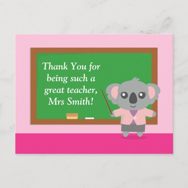 Postal Gracias, Koala, Agradecimiento a los Maestros (Anverso)