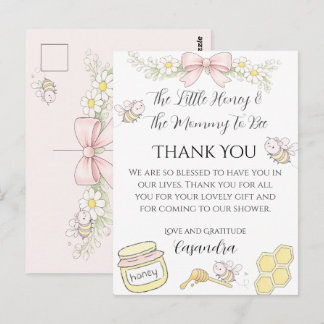 Postal Gracias Mamá Abeja Cumpleañera de Lazo Rosa