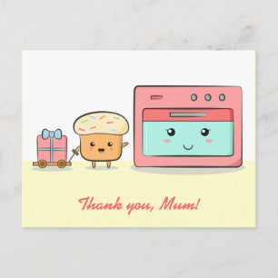 Postal Gracias mamá - Cute bizcocho y horno rosa