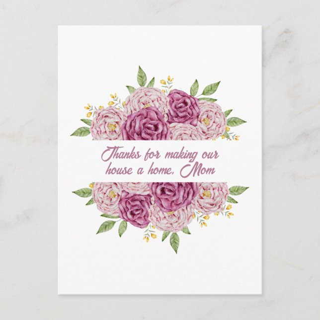 Postal Gracias, mamá: Por hacer de nuestra casa un hogar (Anverso)