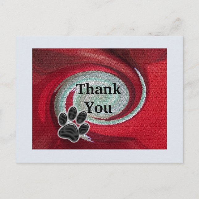 Postal Gracias Mascota Sitter Red Swirl Animal Paw Print (Anverso)