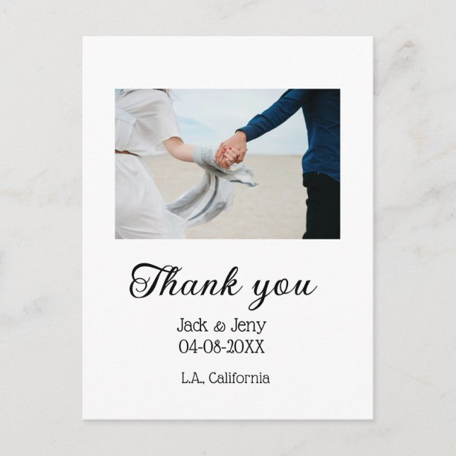Postal Gracias mensaje de nombre de pareja de boda simple (Anverso)