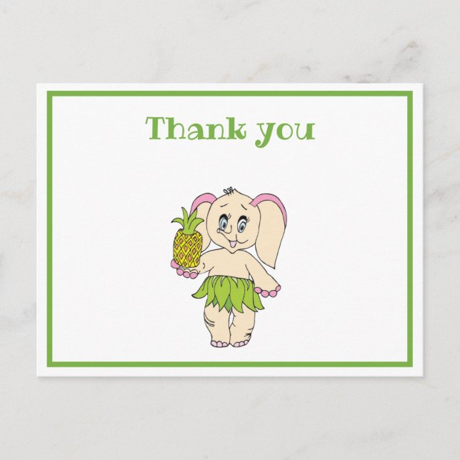 Postal Gracias Menta Floral Piña Y Elefante (Anverso)
