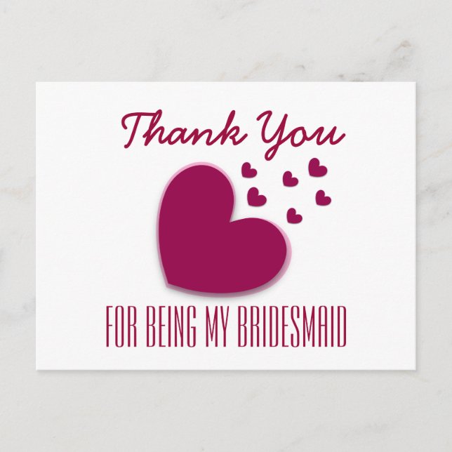 Postal GRACIAS mi dama de honor con Hearts V04A (Anverso)