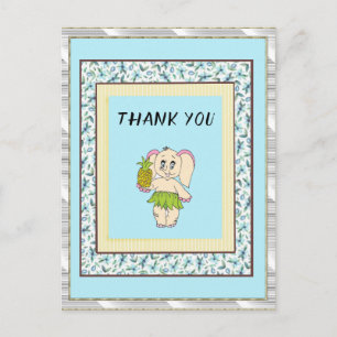 Postal Gracias Mint Floral Pinapple And Elephant