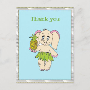 Postal Gracias Mint Floral Pinapple And Elephant