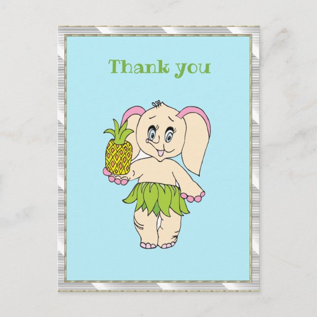 Postal Gracias Mint Floral Pinapple And Elephant (Anverso)