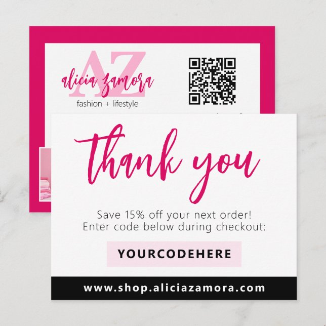 Postal Gracias Modern Magenta Boutique Volante de 4 Fotos (Anverso / Reverso)