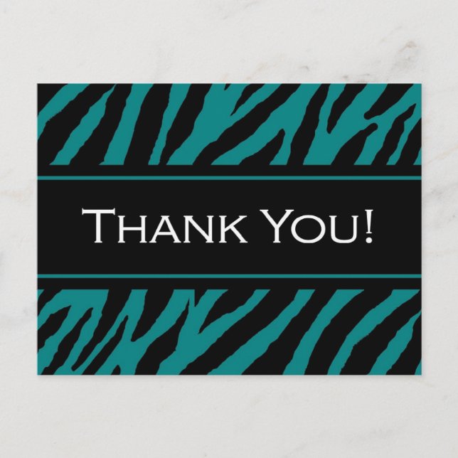Postal Gracias Moderno Con La Impresión De Cebra Verde az (Anverso)