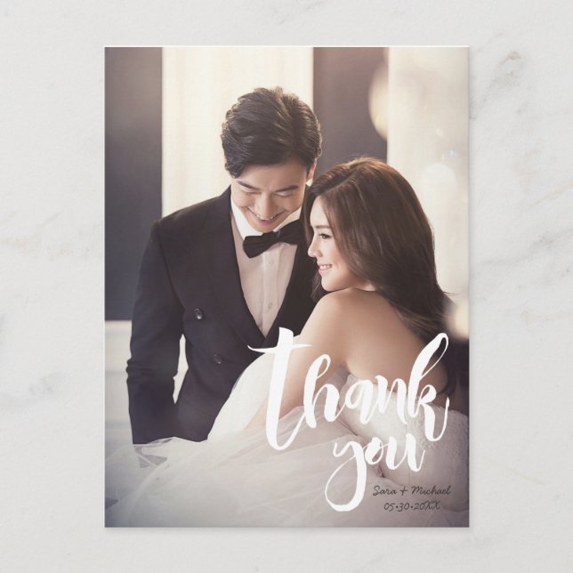 Postal Gracias, Moderno, Script ・ Foto, Nombres y fecha (Anverso)