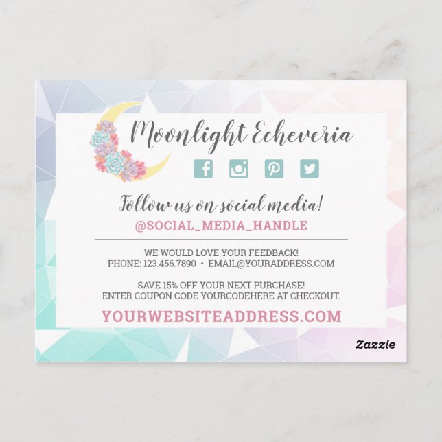 Postal Gracias Moon & Succulent Pastel Mystic Boho Moda (Reverso)