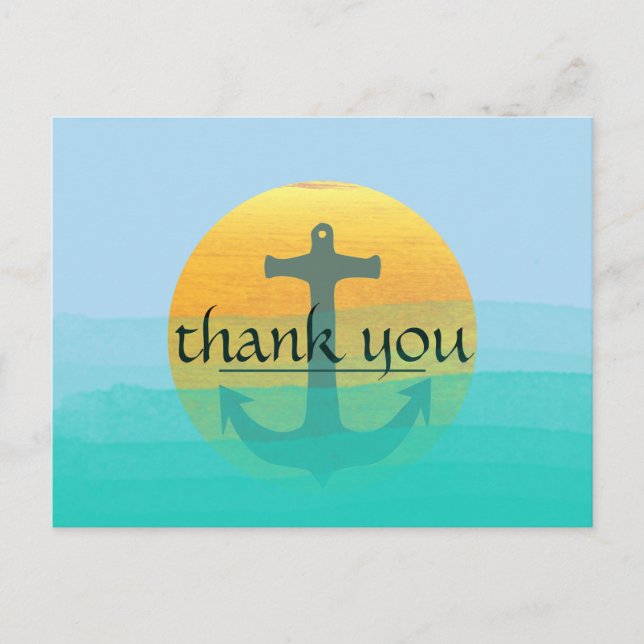 Postal Gracias, Nautical Anchor Blue Sky Moon (Anverso)