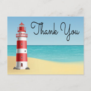 Postal Gracias náutico al faro Boda playa verano
