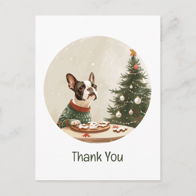 Postal Gracias Navidad Boston Terrier Perro (Anverso)
