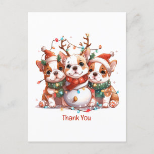 Postal Gracias Navidad Bulldog Inglés Reno Santa