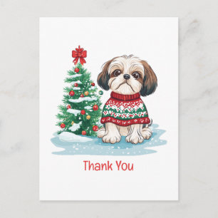 Postal Gracias Navidad Shih Tzu Perro