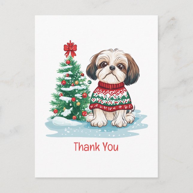 Postal Gracias Navidad Shih Tzu Perro (Anverso)