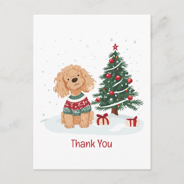 Postal Gracias Navidades Goldendoodle Dog (Anverso)