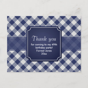 Postal Gracias Navy Blue Gingham Pattern Geométrico