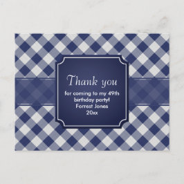 Postal Gracias Navy Blue Gingham Pattern Geométrico