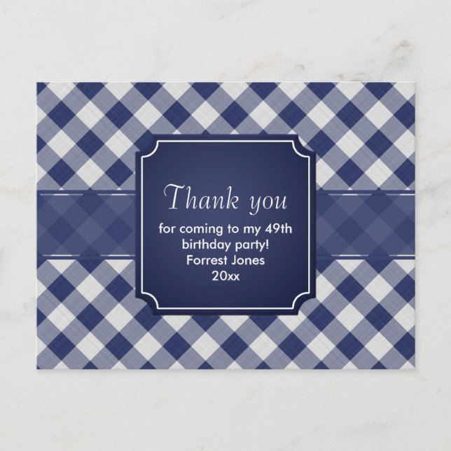 Postal Gracias Navy Blue Gingham Pattern Geométrico (Anverso)