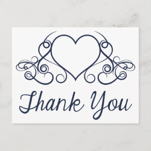 Postal Gracias Navy Blue Love Heart PostCard