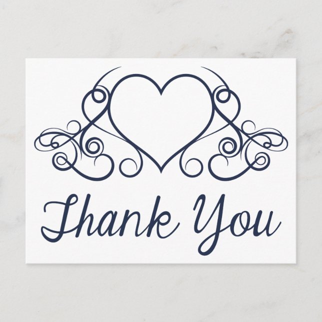 Postal Gracias Navy Blue Love Heart PostCard (Anverso)