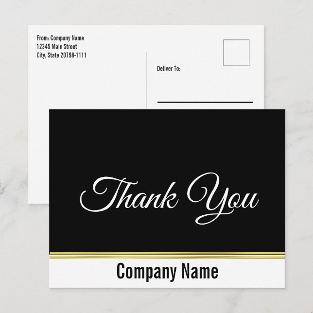 Postal Gracias nombre de negocio Black White Gold de dos  (Anverso / Reverso)