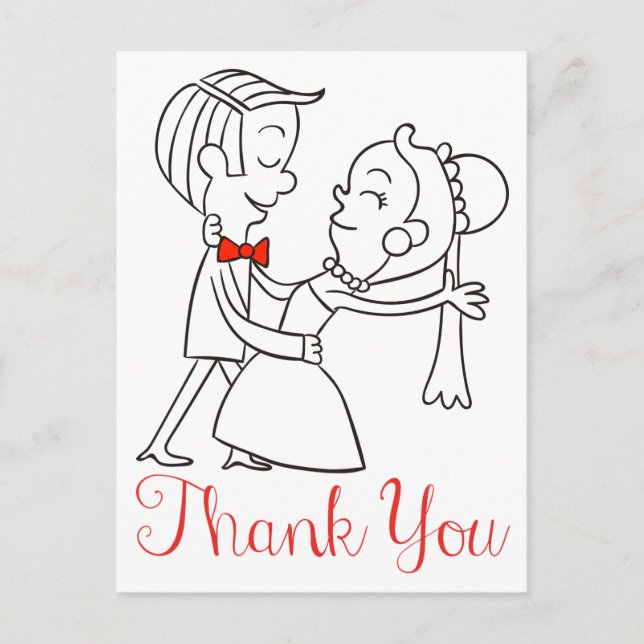 Postal Gracias Novia Y Groom Boda Blanco Y Negro (Anverso)
