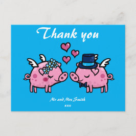 Postal Gracias novia y novio voladores