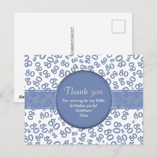 Postal Gracias: Número Patrón de Cumpleaños 80 Azul/Blanc