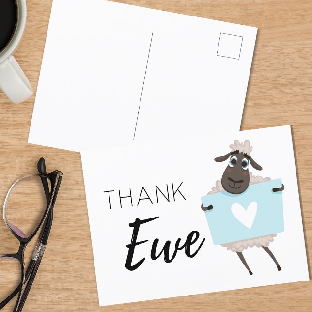 Postal Gracias Oveja Azul con Corazón Gracias (Subido por el creador)