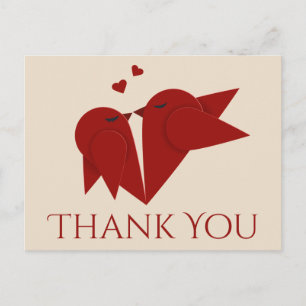 Postal Gracias Palomas de Amor Rojo Borgoña Boda Rosa
