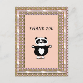 Postal Gracias Panda Bear Rosa Gold Frame Floral