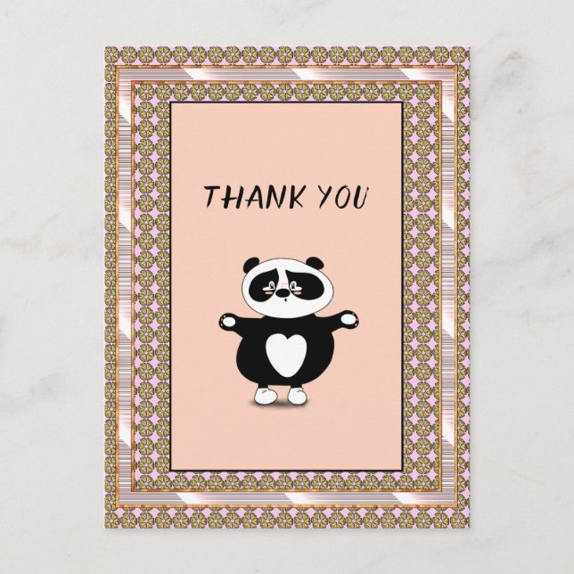 Postal Gracias Panda Bear Rosa Gold Frame Floral (Anverso)