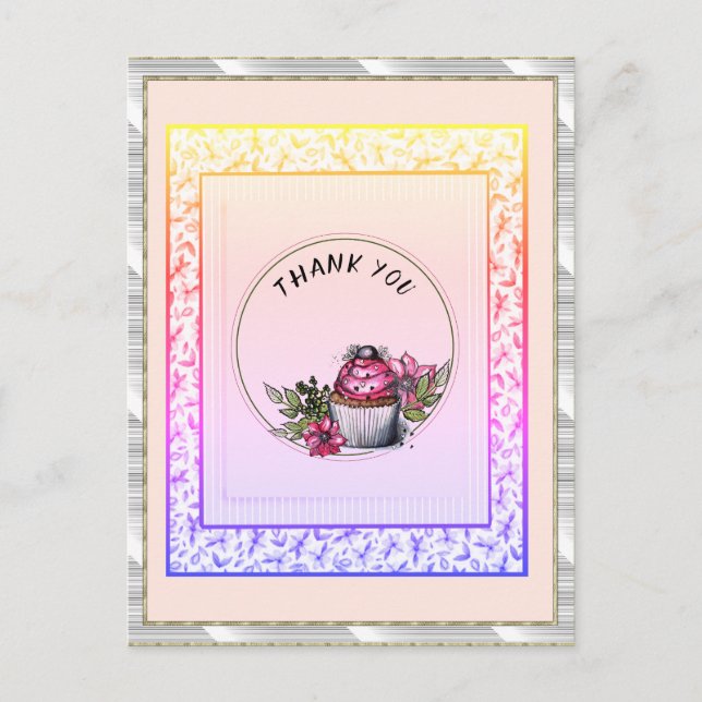 Postal Gracias Pastel Floral Rosa (Anverso)