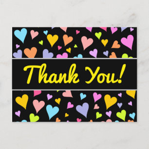 Postal "¡Gracias!"; Patrón de Corazones divertidos, amoro