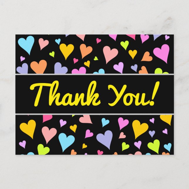 Postal "¡Gracias!"; Patrón de Corazones divertidos, amoro (Anverso)