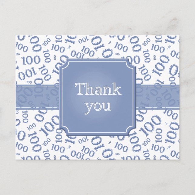 Postal Gracias Patrón de Número 100 Azul/Blanco (Anverso)