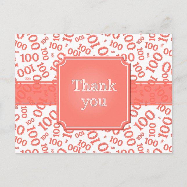 Postal Gracias Patrón de Número 100 Coral/Blanco (Anverso)