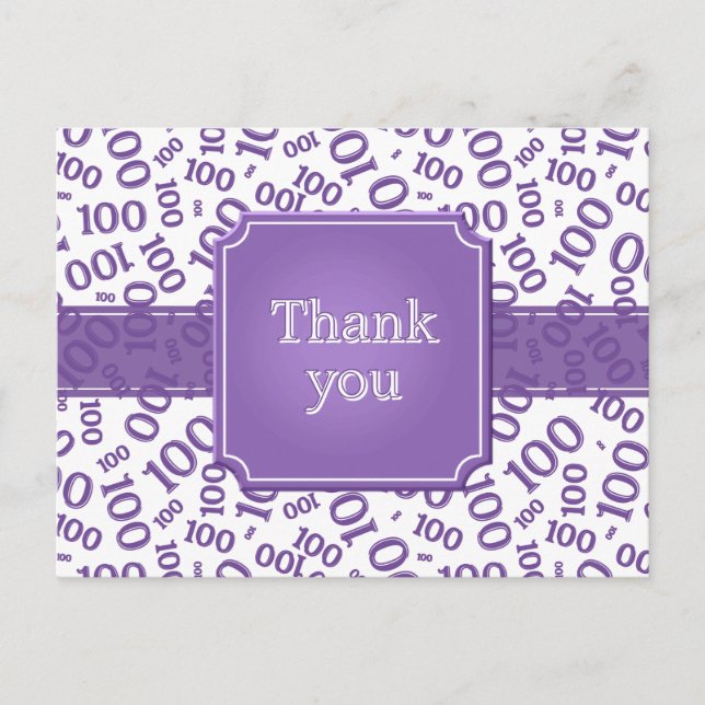 Postal Gracias Patrón de Número 100 Purpura/Blanco (Anverso)